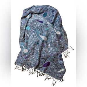 Pashmina Shawl 100% Cashmere Purple Paisley Fringe Scarf